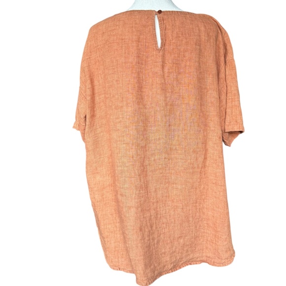 Eileen Fisher Orange Short Sleeve 100% Linen Top Sz M - Picture 3 of 6